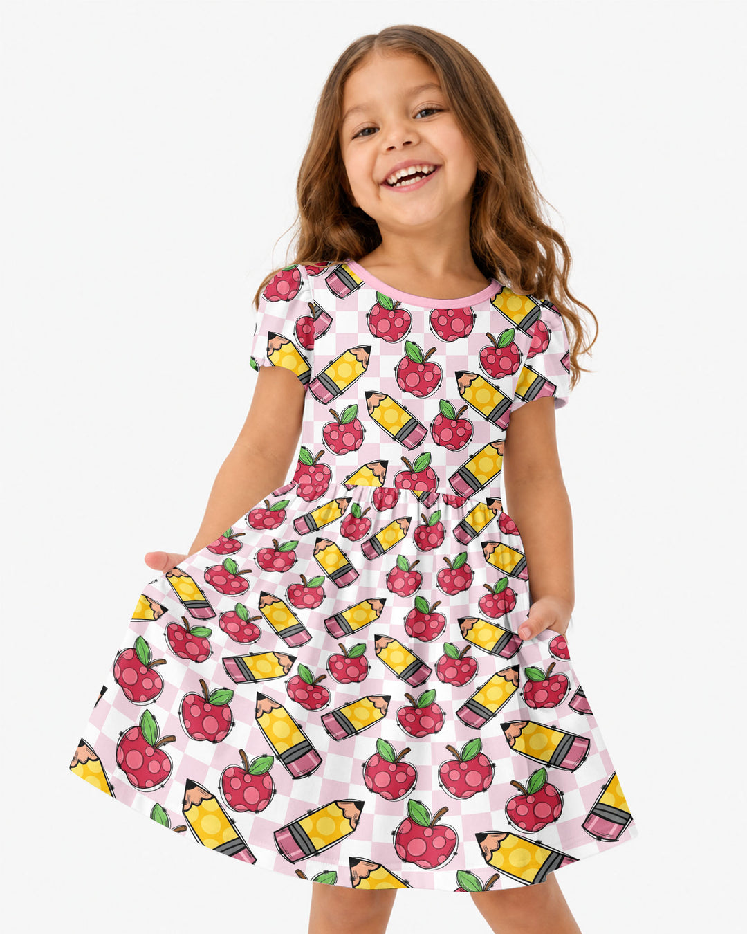 Checkered Apple Scribbles Bamboo Twirl Dress