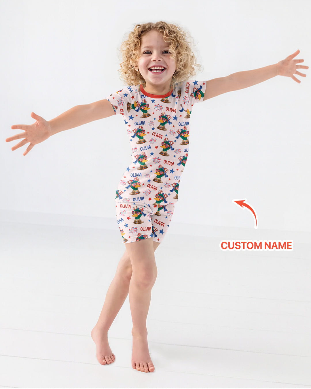 Custom Name Patriotic Mallard Duck Bamboo Two Piece Short Sleeve Shorts Pajama Set