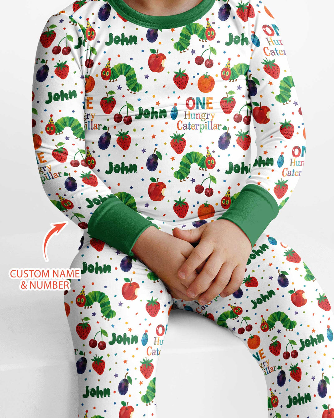 Custom Name And Age Hungry Caterpillar Bamboo Two Piece Long Sleeve Pajama Set