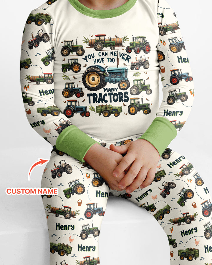 You Can Never Have Too Many Tractors Custom Name Bamboo Two Piece Long Sleeve Pajama Set