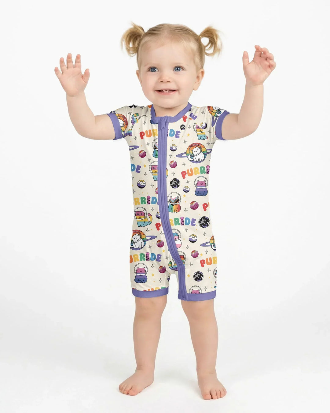 Rainbow Space Cats Family Matching Bamboo Shorty Zippy