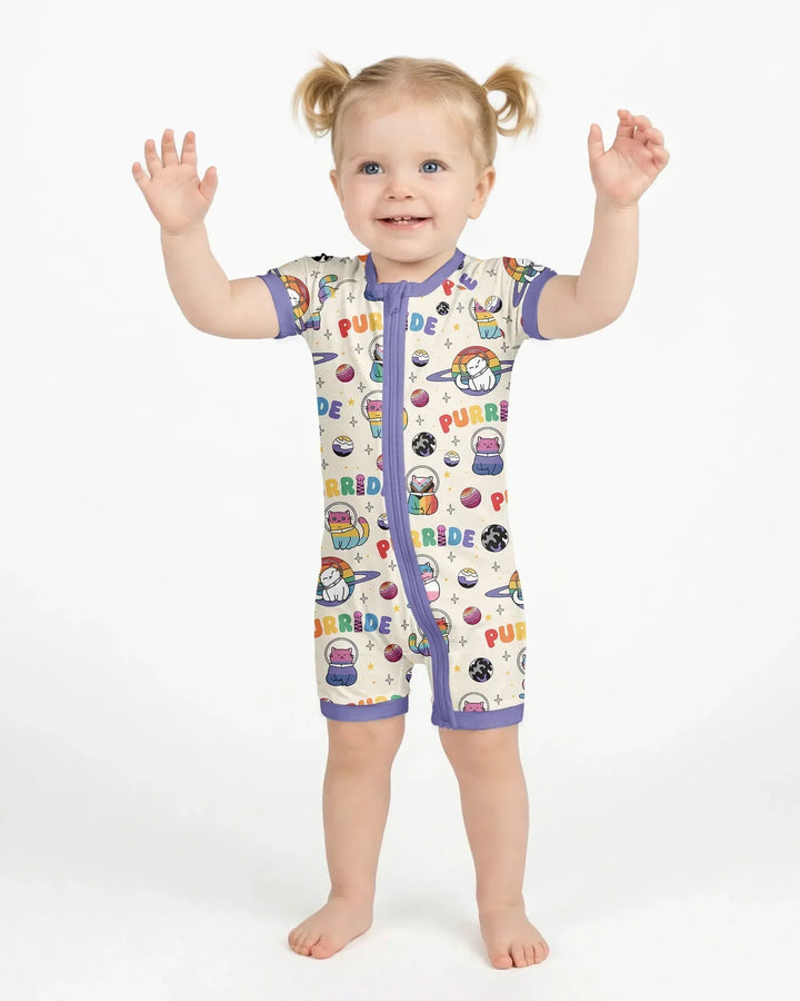 Rainbow Space Cats Family Matching Bamboo Shorty Zippy