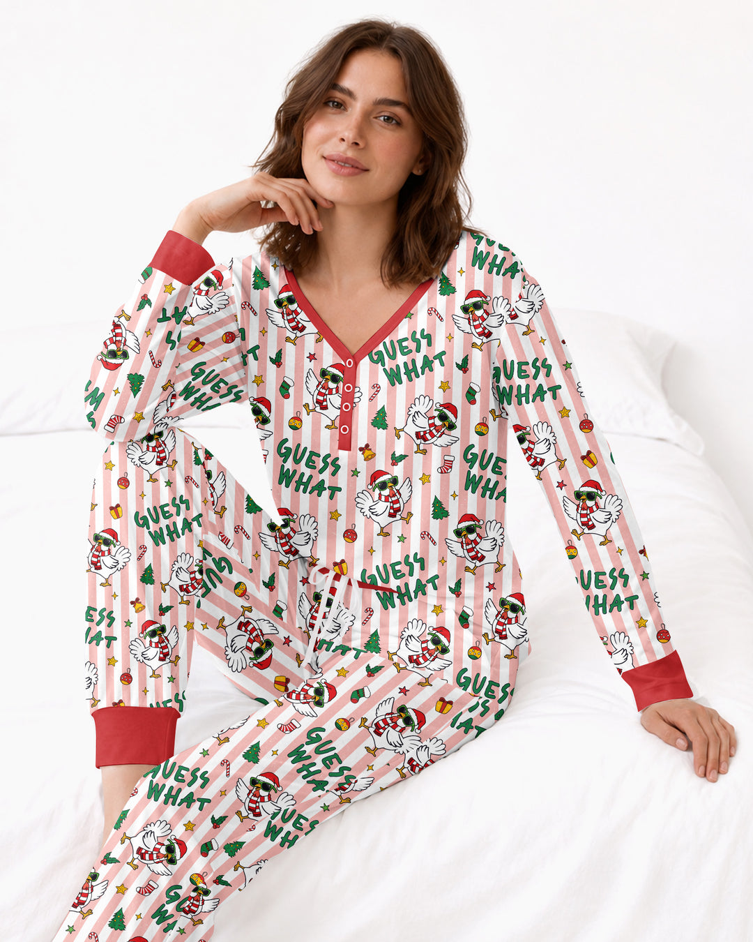 Guess What Chicken Butt Christmas Bamboo Women Pajama Set