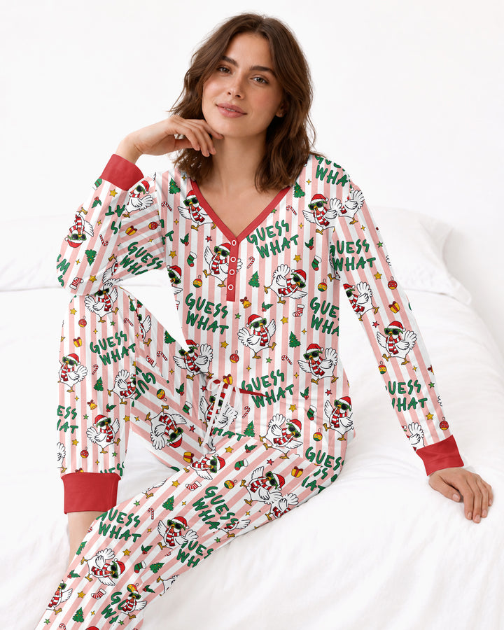 Guess What Chicken Butt Christmas Bamboo Women Pajama Set