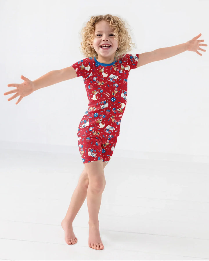 Red, White & Woof Family Matching Bamboo Two Piece Short Sleeve Shorts Pajama Set