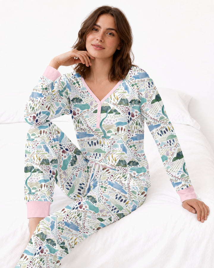 Whimsical Psalms 23 Map Bamboo Women Pajama Set