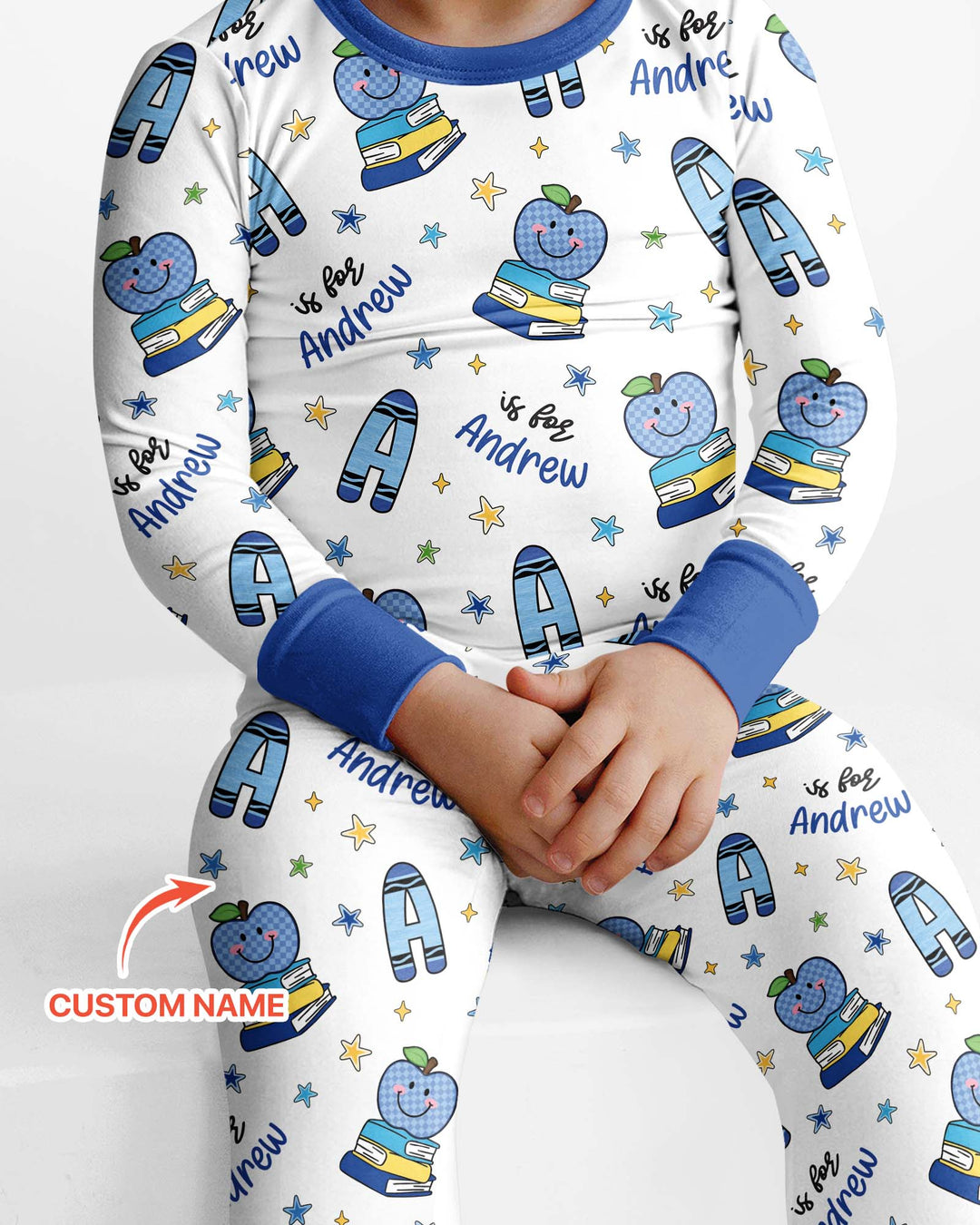 Custom Name Crayon Alphabet Bamboo Two Piece Long Sleeve Pajama Set