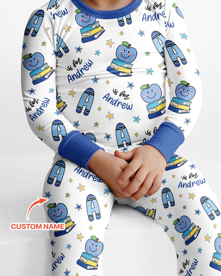 Custom Name Crayon Alphabet Bamboo Two Piece Long Sleeve Pajama Set