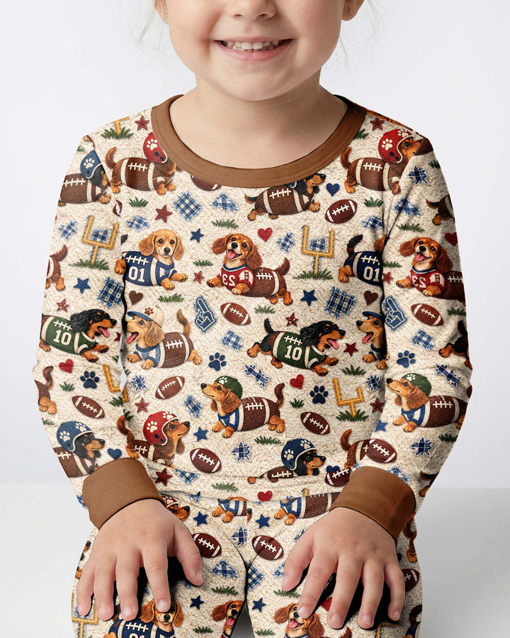 Football Doxie Squad Bamboo Two Piece Long Sleeve Pajama Set