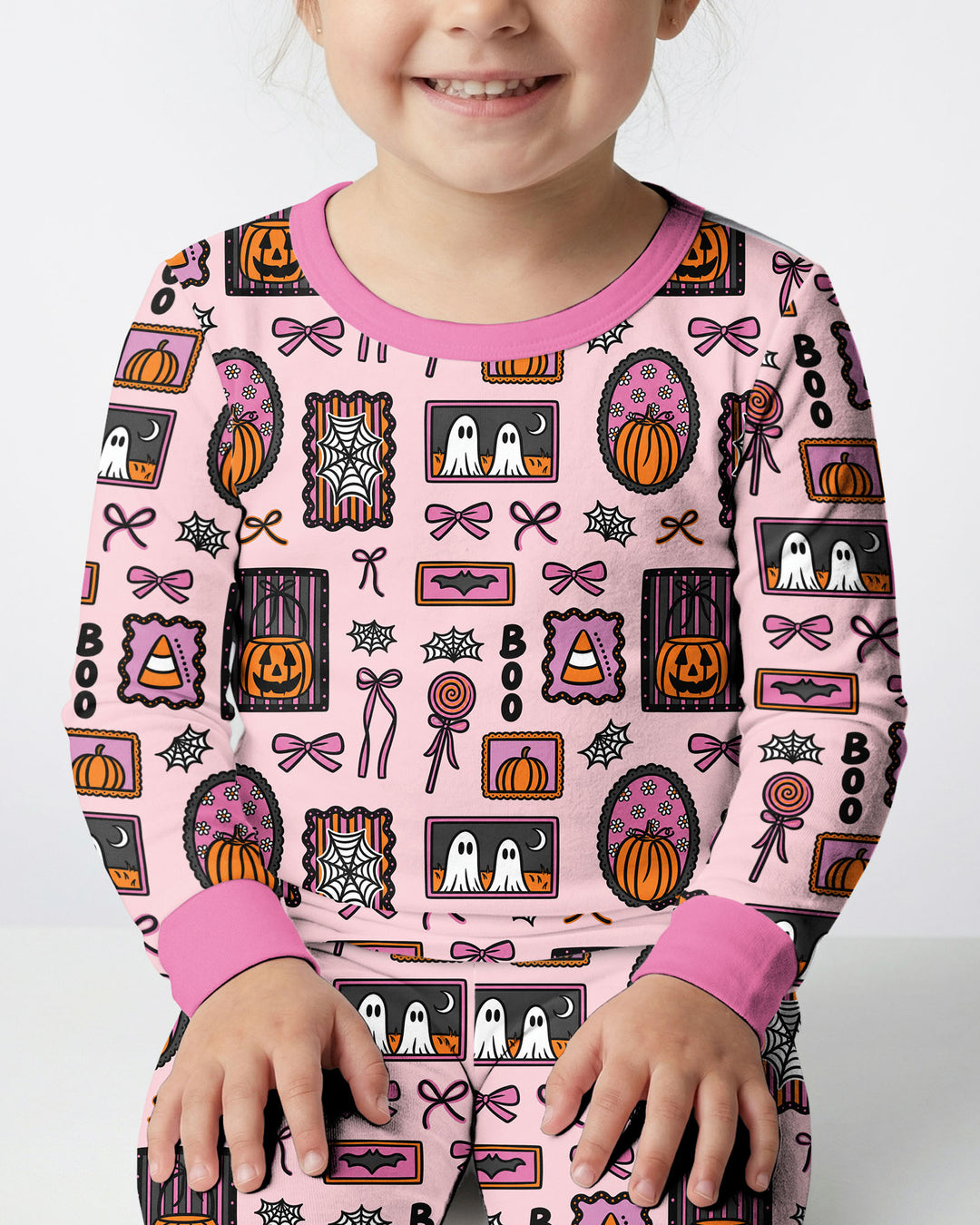 Spooky Preppy Pink Bamboo Two Piece Long Sleeve Pajama Set
