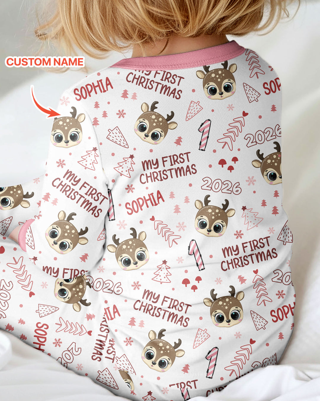 Custom Name Cute Reindeer My First Christmas Bamboo Convertible Zippy