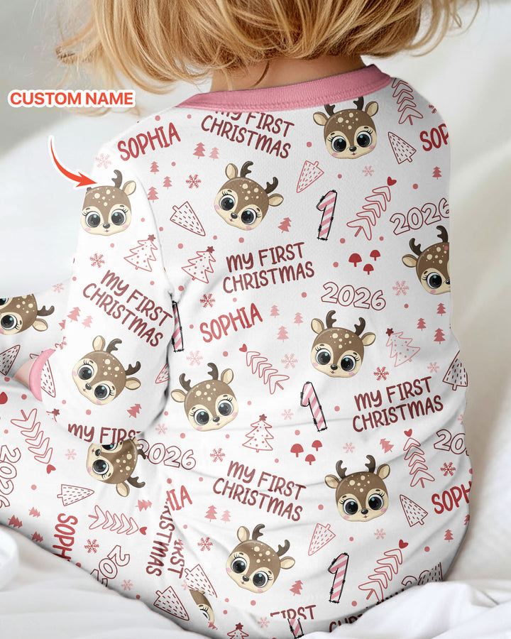 Custom Name Cute Reindeer My First Christmas Bamboo Convertible Zippy