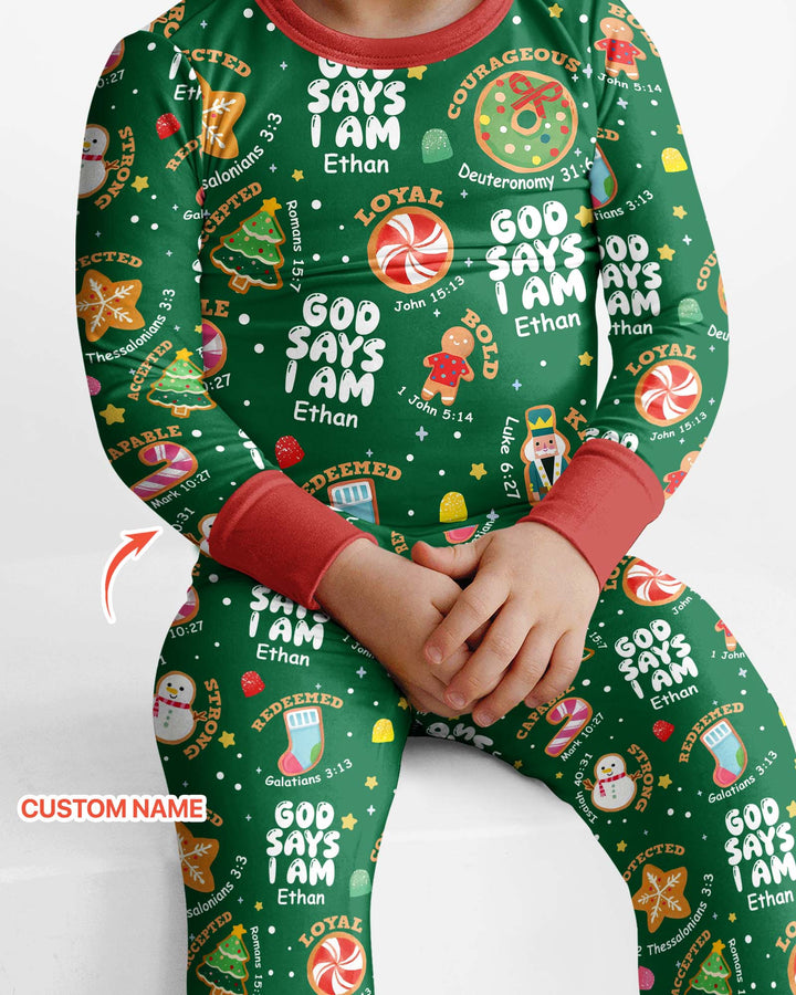 Merry Christmas God Says I Am Custom Name Bamboo Two Piece Long Sleeve Pyjamas Set