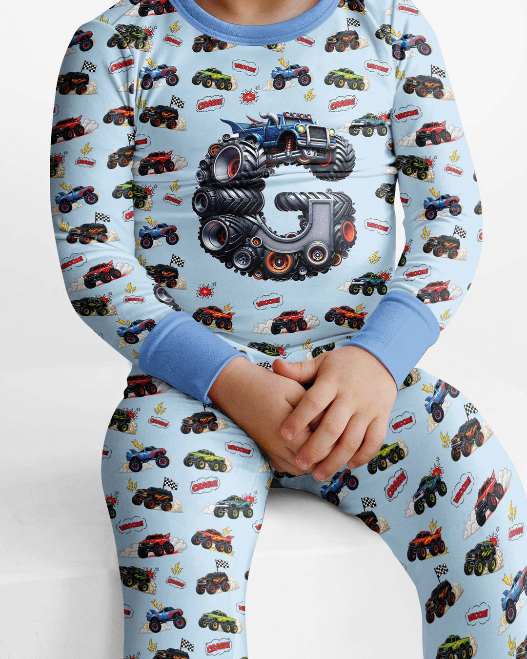 Cute Baby Word Car Bamboo Two Piece Long Sleeve Pajama Set