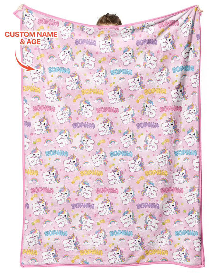 Custom Name Kawaii Unicorn Birthday Bamboo Blanket