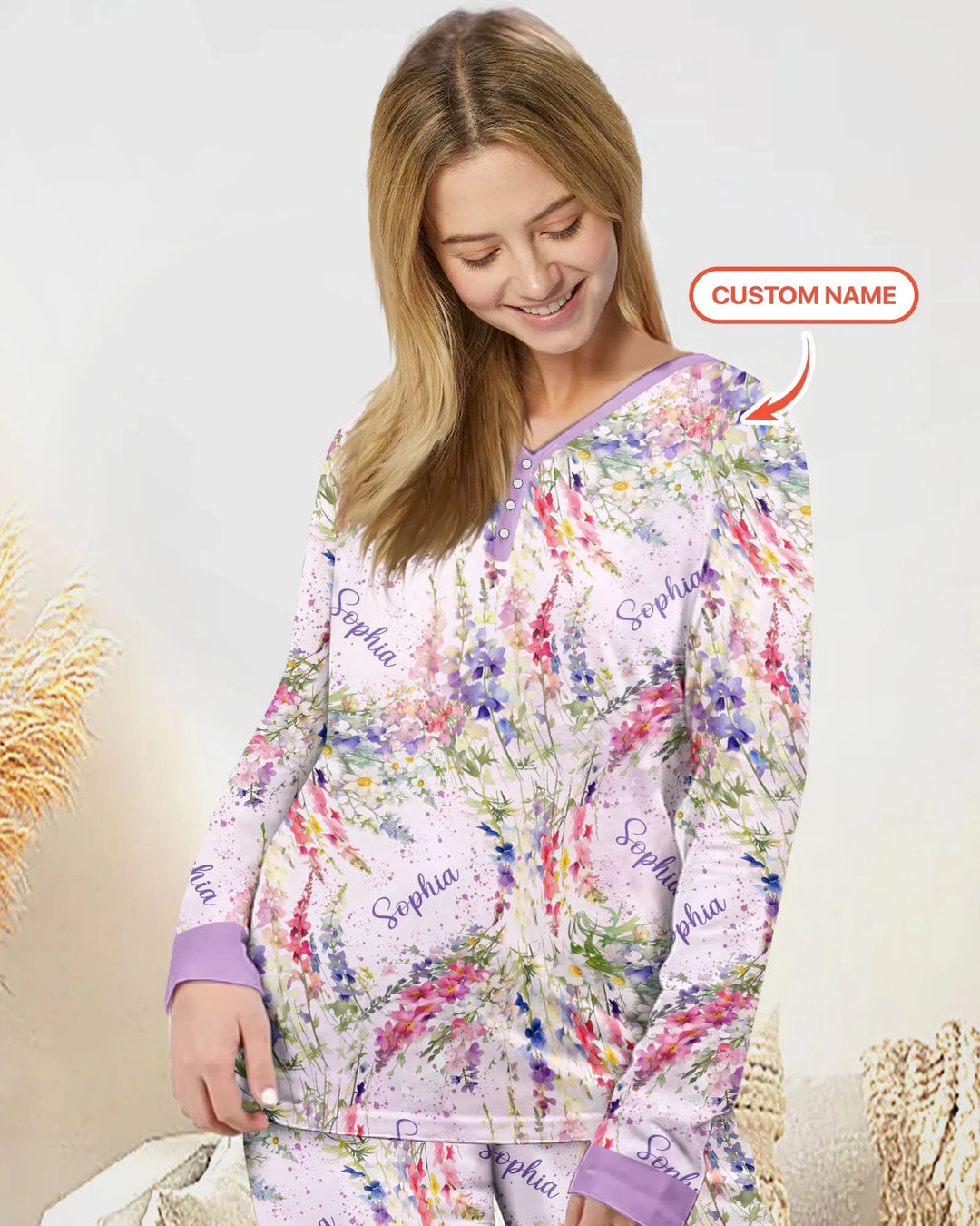 Custom Name Birth Month Flowers Bamboo Women Pajama Set