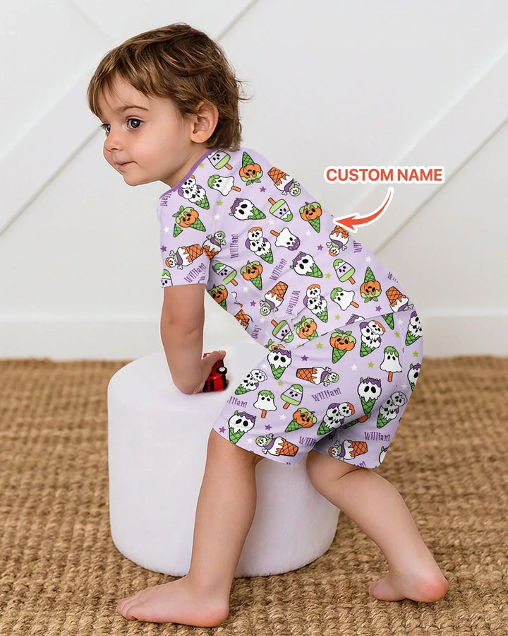Summerween Ice cream Bamboo Two Piece Short Sleeve Shorts Pajama Set