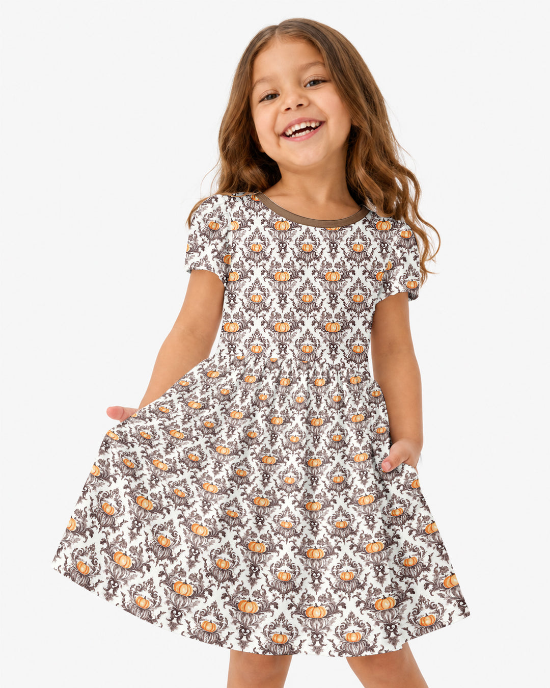 Pumpkin Toile Family Matching Bamboo Twirl Dress
