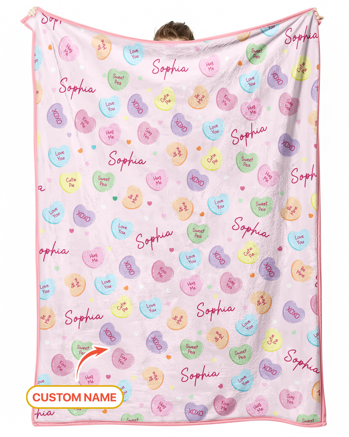 Custom Name Colorful Candy Hearts Family Matching Bamboo Blanket