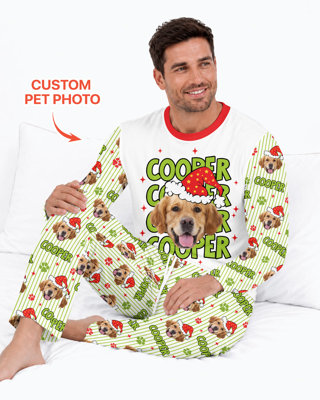 Personalized Pink Santa Dog Bamboo Men's Pajama Set