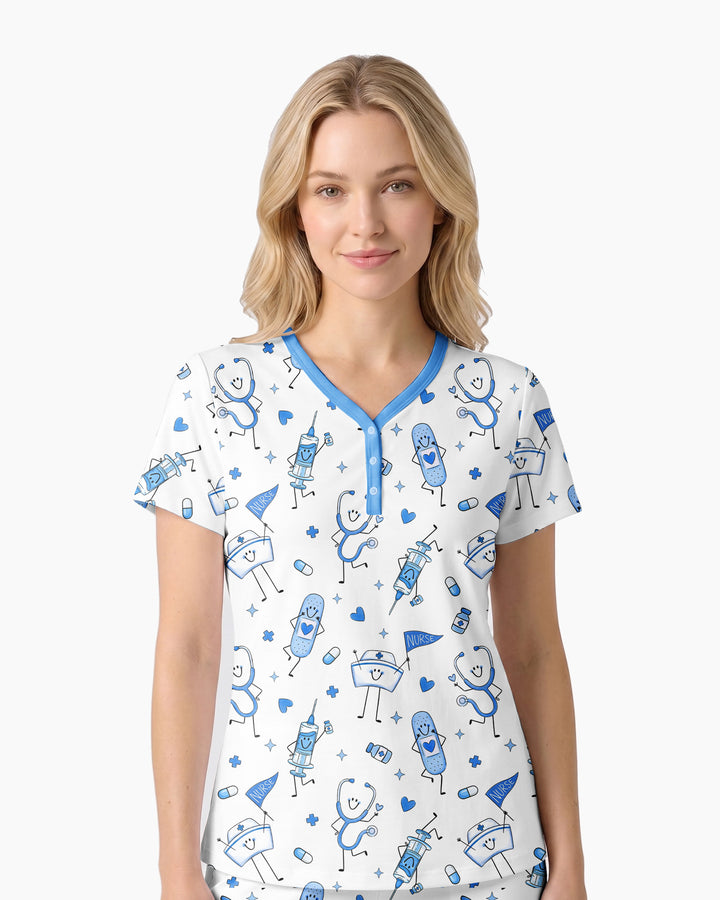 Cute Nurse Crew Bamboo Women Short Sleeve Short Pajama Set