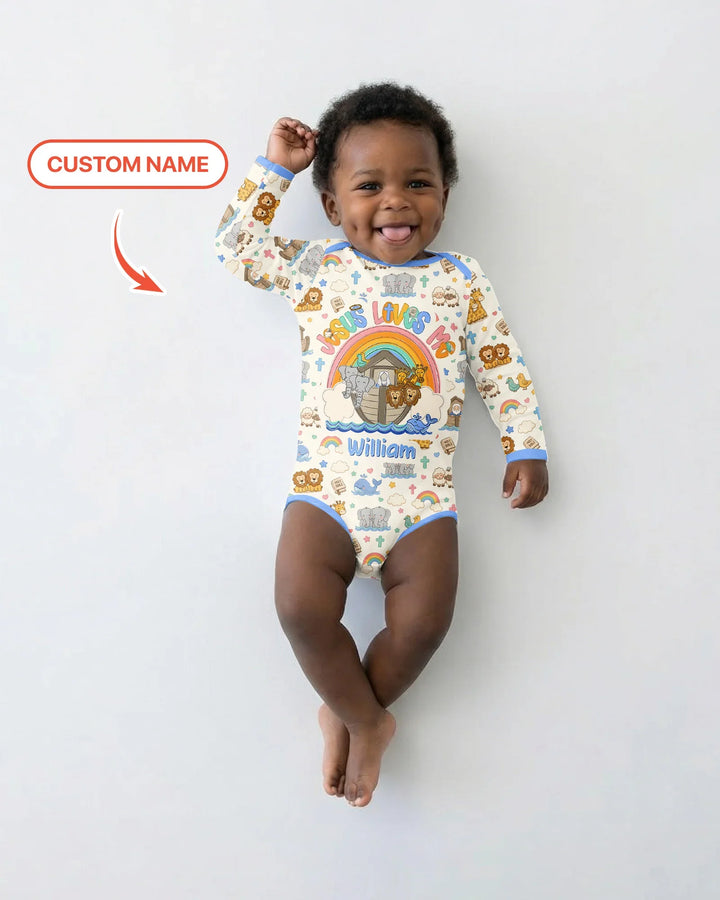 Custom Name Noah's Ark Jesus Loves Me Bamboo Bodysuit
