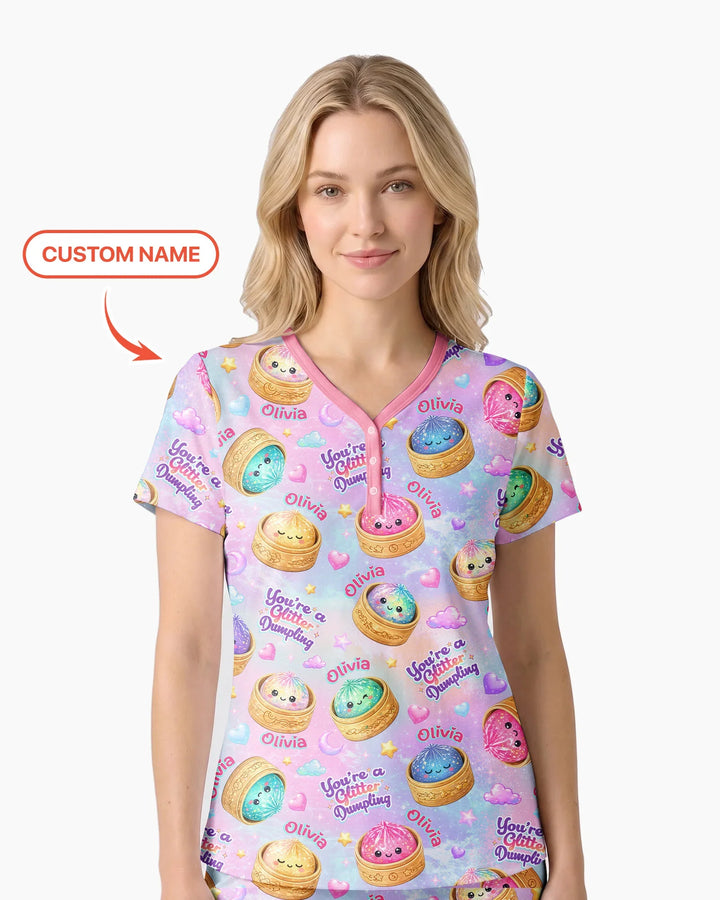 Custom Name You're A Glitter Dumpling Bamboo Women Short Sleeve Short Pajama Set