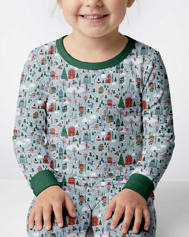 Snowy Christmas Village Map Bamboo Two Piece Long Sleeve Pajama Set