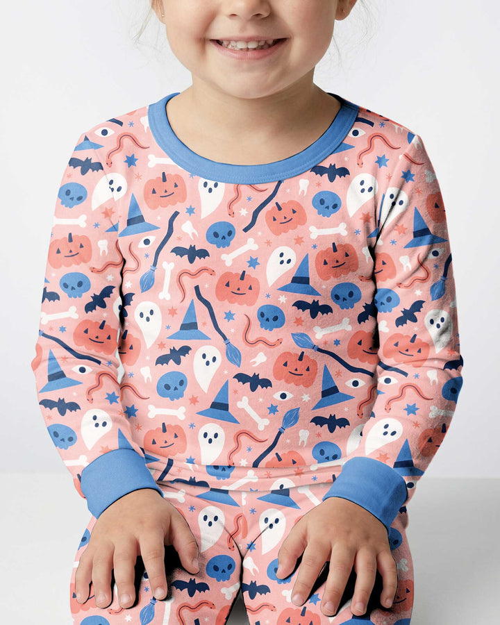 Pastel Pumpkins Skulls And Witch Craft Bamboo Two Piece Long Sleeve Pajama Set