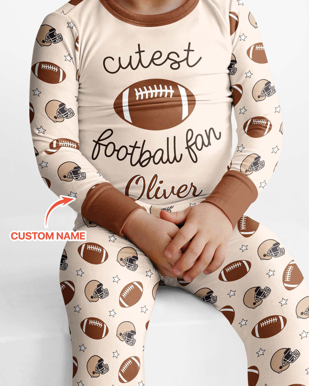 Custom Name Cutest Football Fan Bamboo Two Piece Long Sleeve Pajama Set
