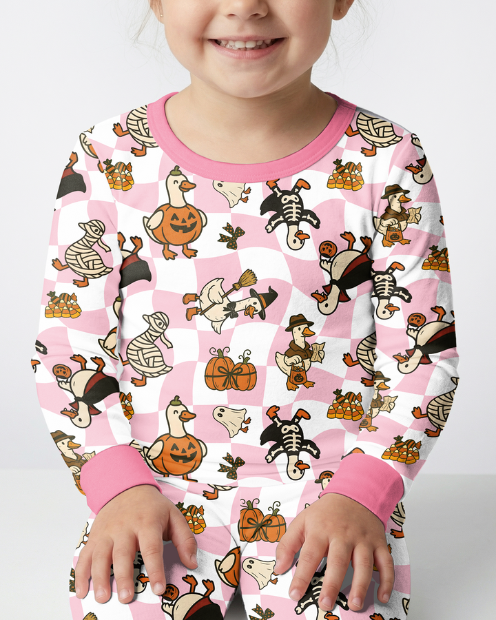 Spooky Goose Scrub Hat Bamboo Two Piece Long Sleeve Pajama Set