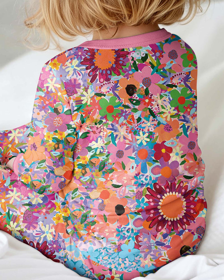 Rainbow Blooms Bamboo Convertible Zippered Romper