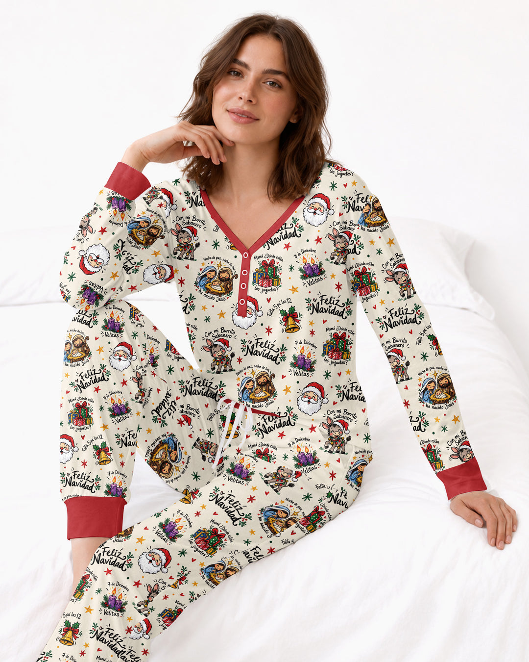 Whimsical Feliz Navidad Christmas Bamboo Women Pajama Set