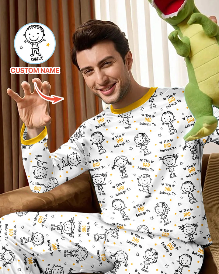 Custom Name This Dad Belongs To Doodle Bamboo Men's Pajama Set