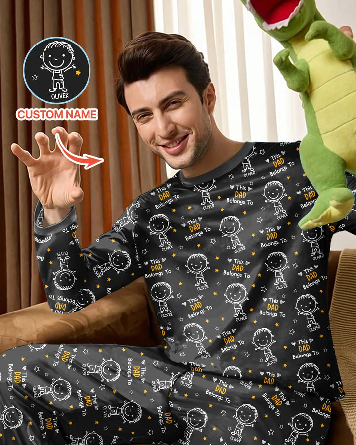 Custom Name This Dad Belongs To Doodle Bamboo Men's Pajama Set
