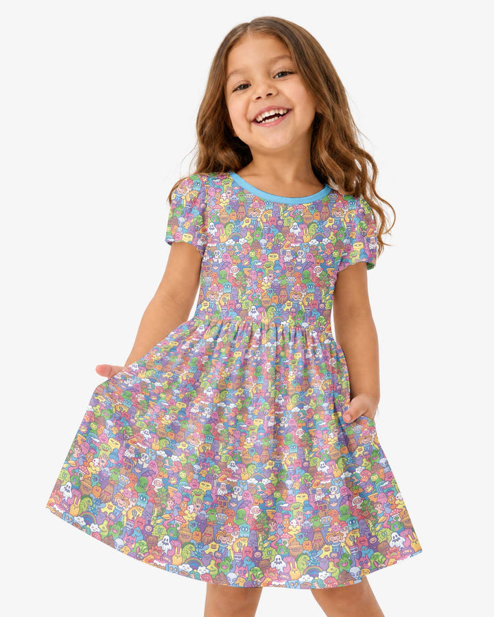 Doodle Characters Pastel Bamboo Twirl Dress