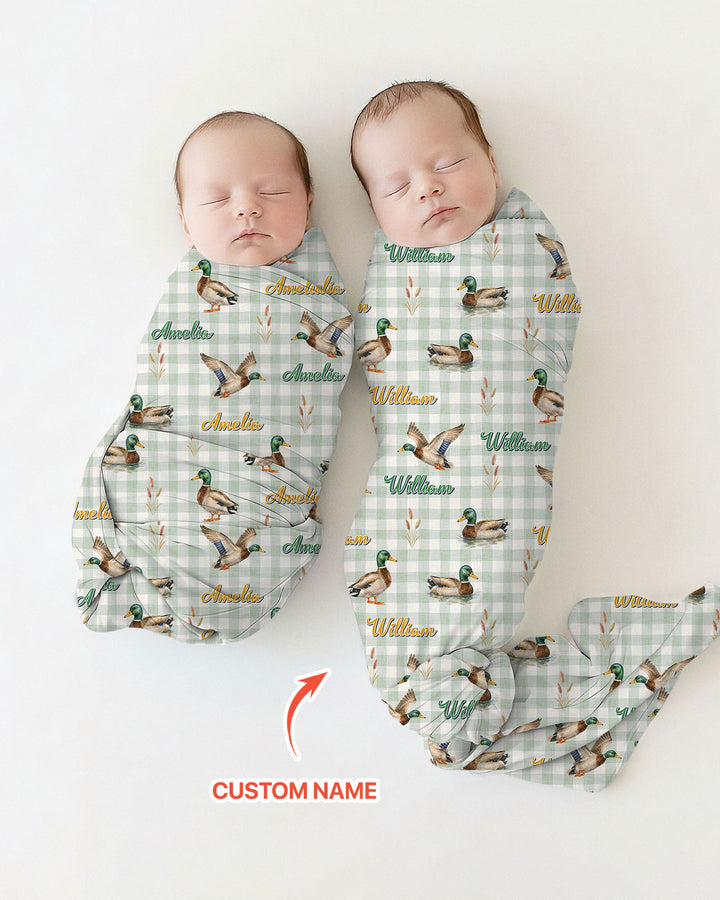 Mallard Duck Custom Name swaddle blanket