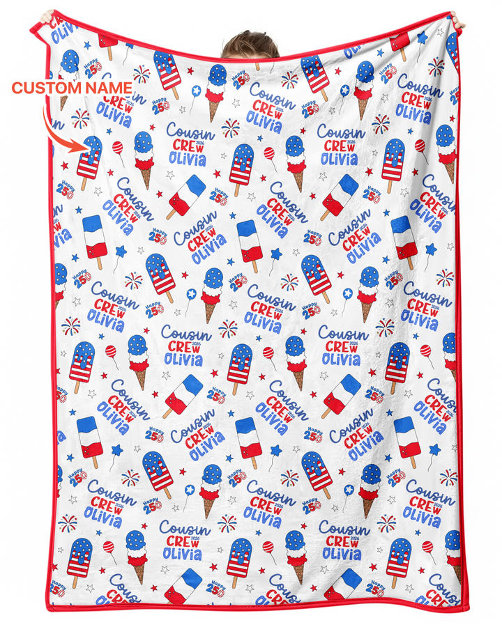 Custom Name 4th of July Cousin Crew Bamboo Blanket