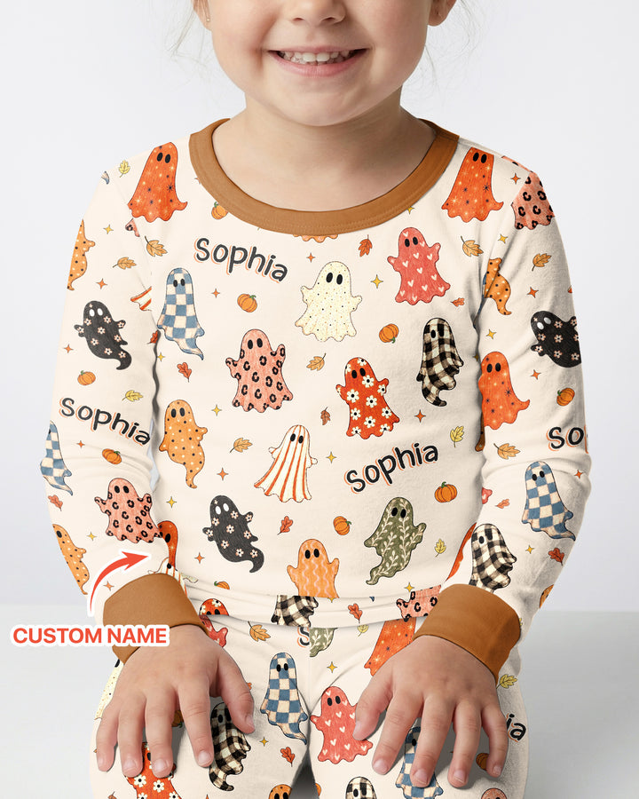 Custom Name Fall Ghost Bamboo Two Piece Long Sleeve Pajama Set