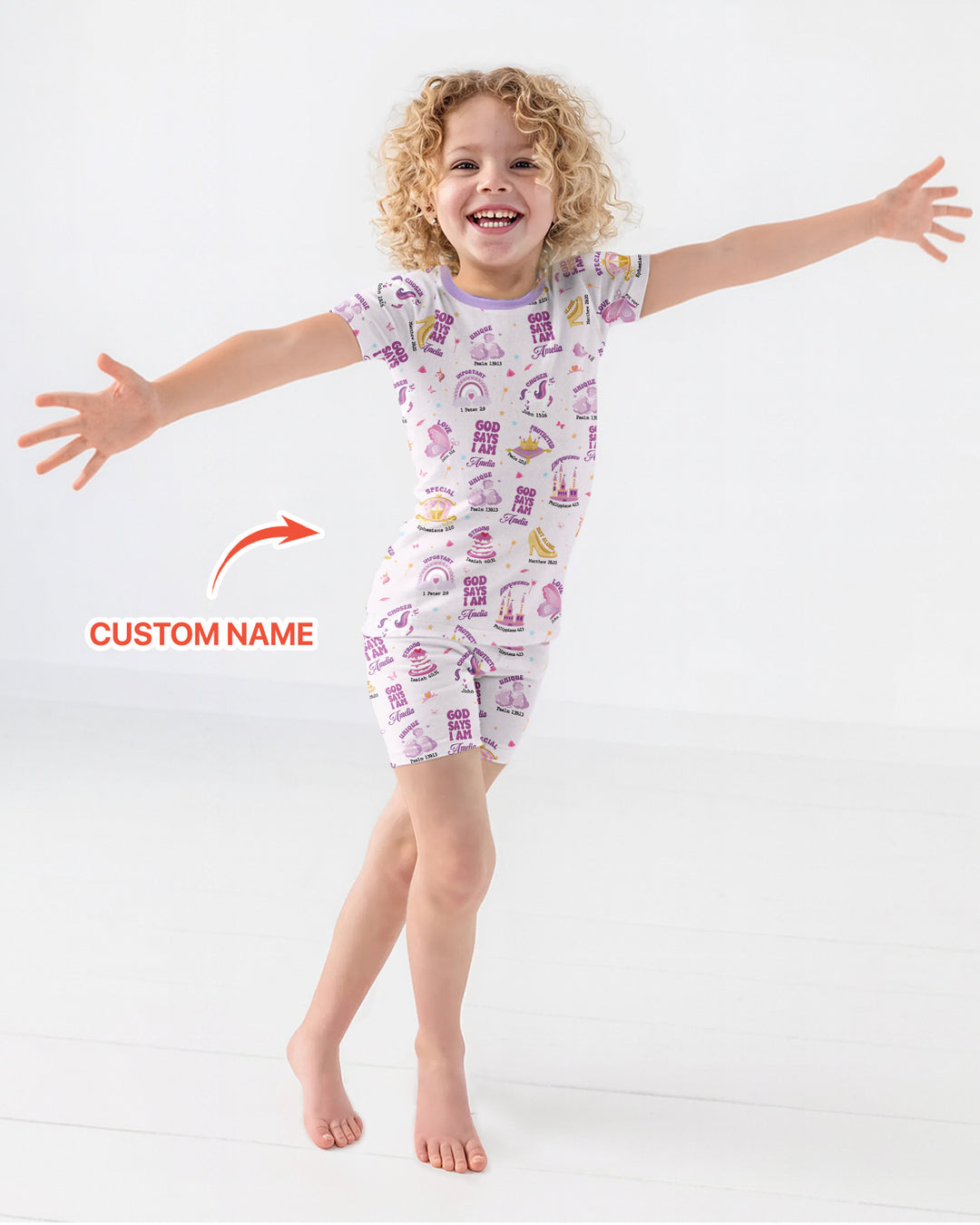 God Says I Am Custom Name - Dreamy Princess Bamboo Two Piece Short Sleeve Pajama Set