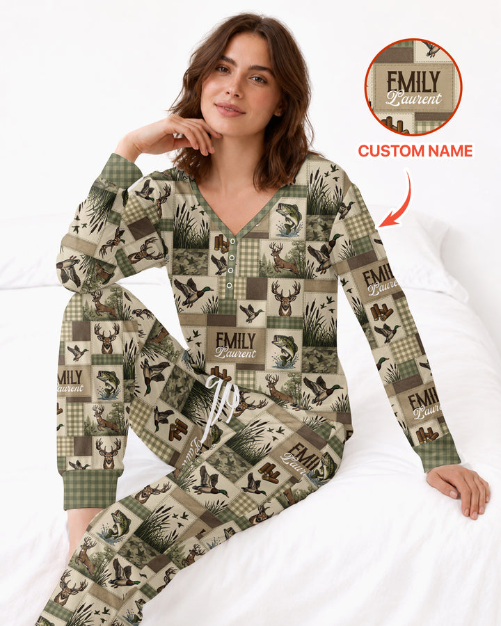 Personalized Hunting Patchwork Bamboo Women Pajama Set