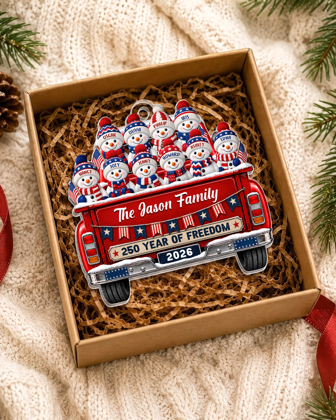 Patriotic Family 250th Anniversary USA- Personalized Acrylic Ornament