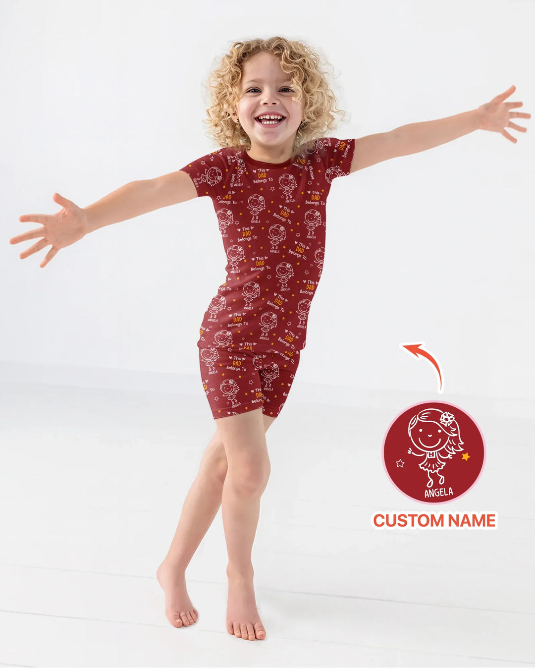 Custom Name This Dad Belongs To Doodle Bamboo Two Piece Short Sleeve Shorts Pajama Set