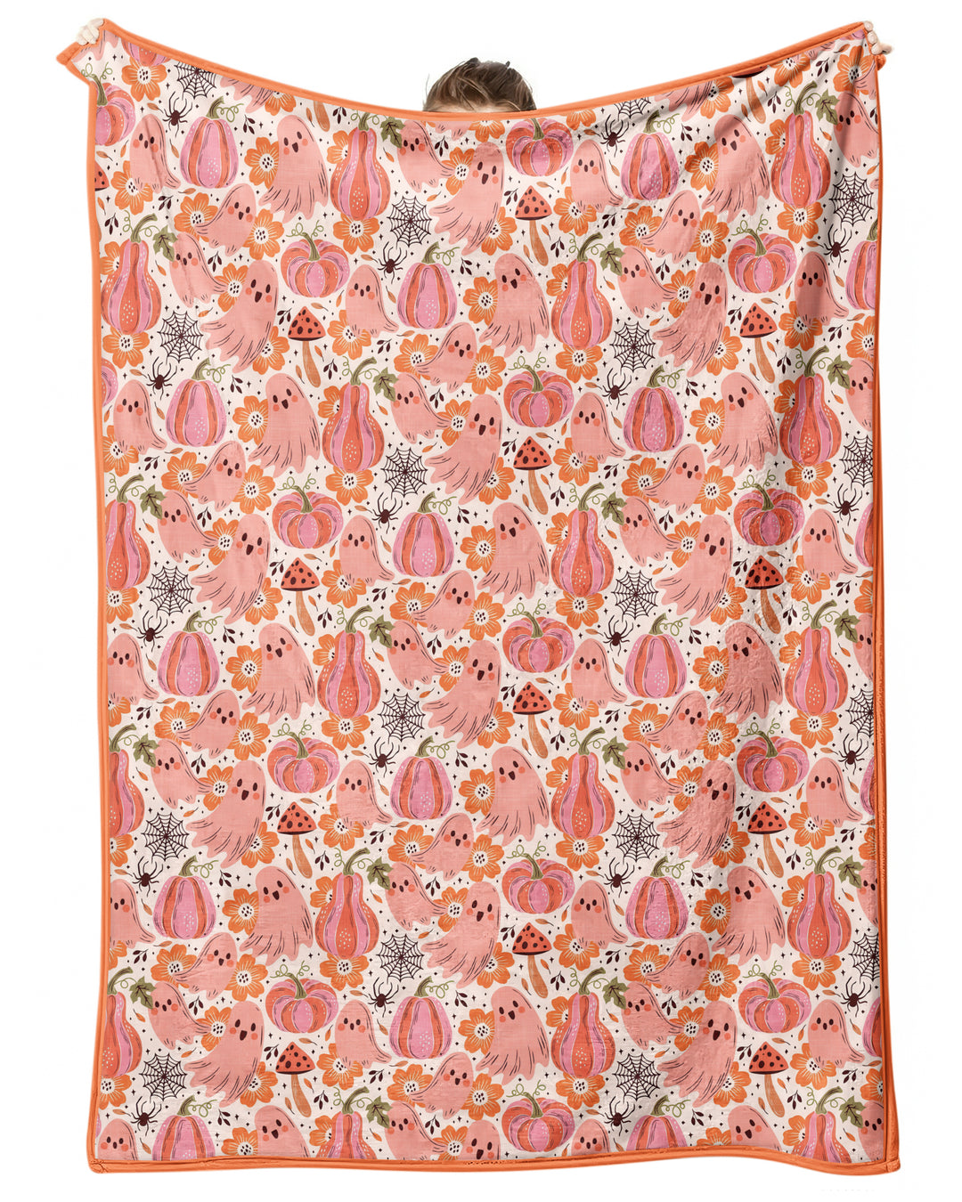 Pink Ghost Pumpkin Fall Floral Halloween Bamboo Blanket