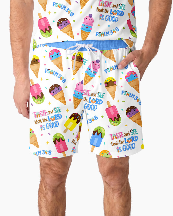 Jesus Summer Ice Cream Taste and See That The Lord Is Good Bamboo Men Short Sleeve Short Pajama Set