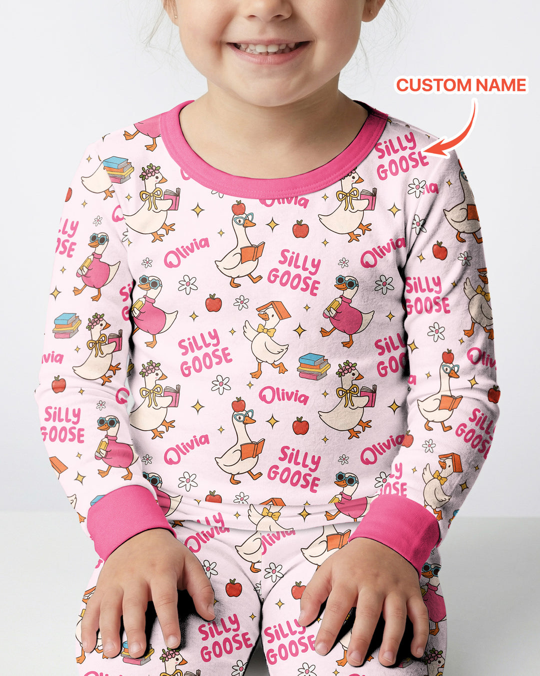 Custom Name Silly Goose Back to School Bamboo Two Piece Long Sleeve Pajama Set