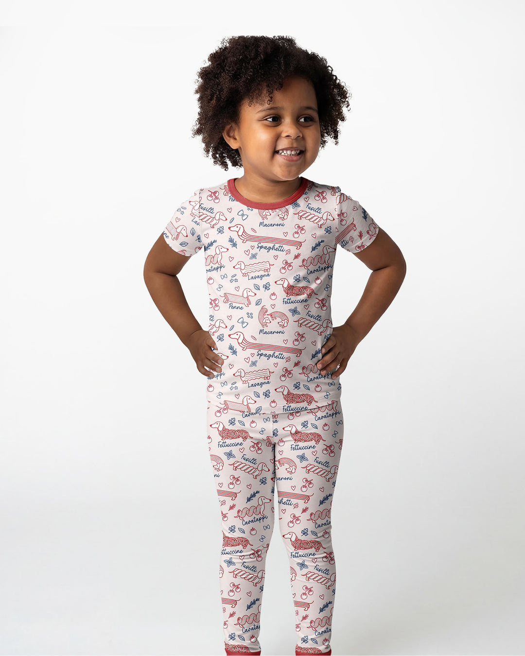 Funny Dachshund Pasta Pups Bamboo Two Piece Short Sleeve Pajama Set