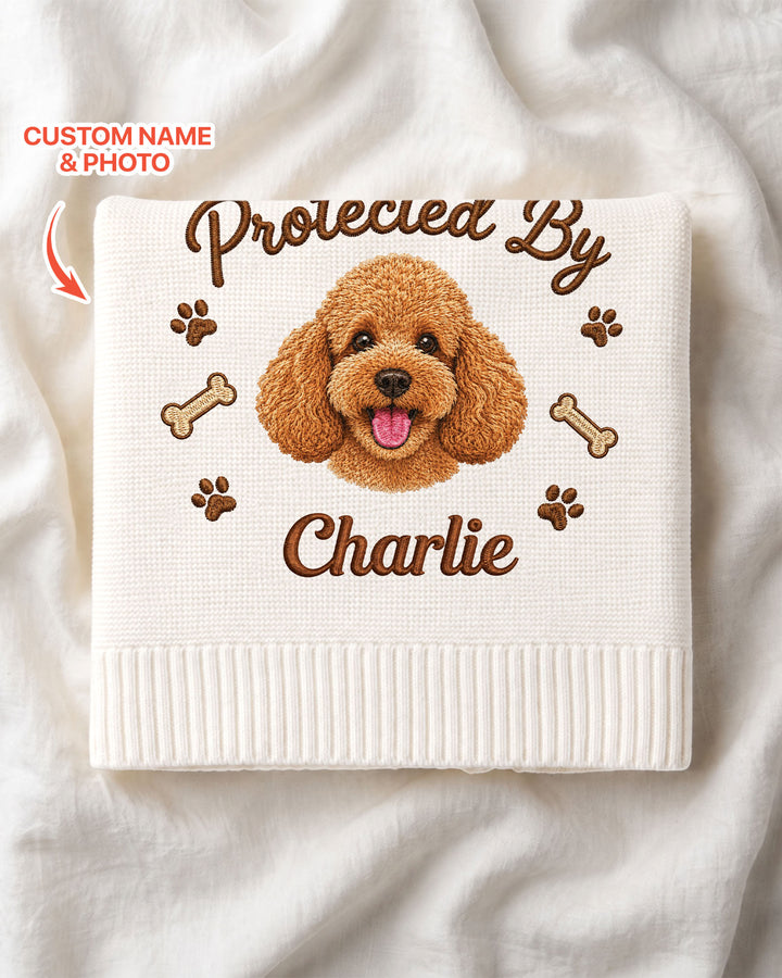 Protected By Dog Embroidered Baby Cotton Blanket
