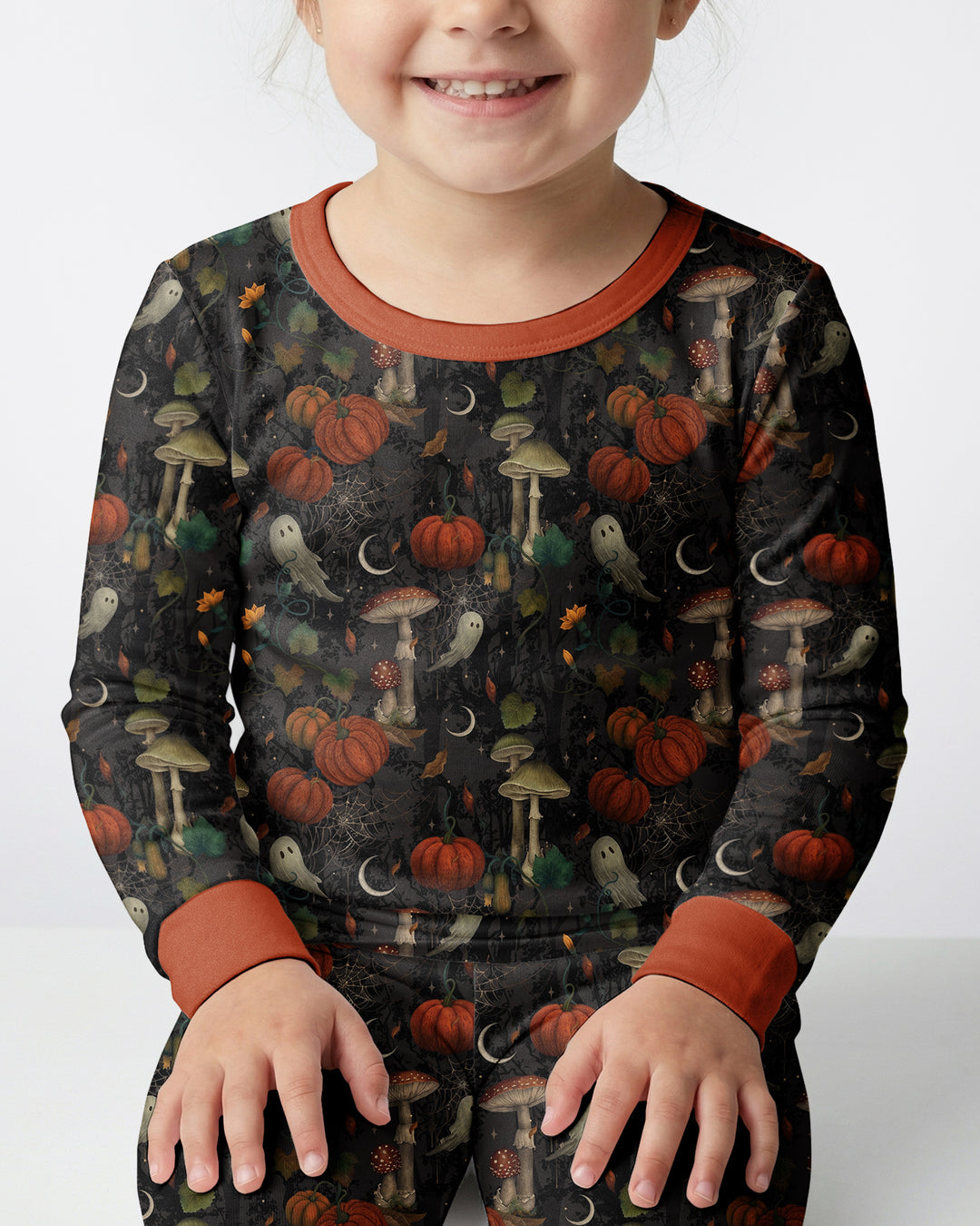 Spooky Cute Ghost Pumpkin Mushroom Halloween Bamboo Two Piece Long Sleeve Pajama Set
