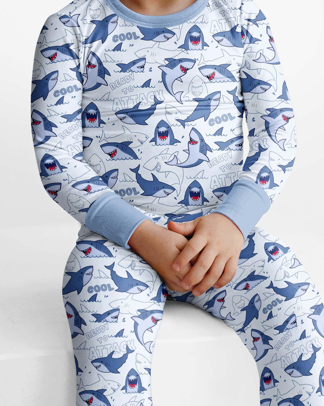 Big Sharks Attack Bamboo Two Piece Long Sleeve Pajama Set